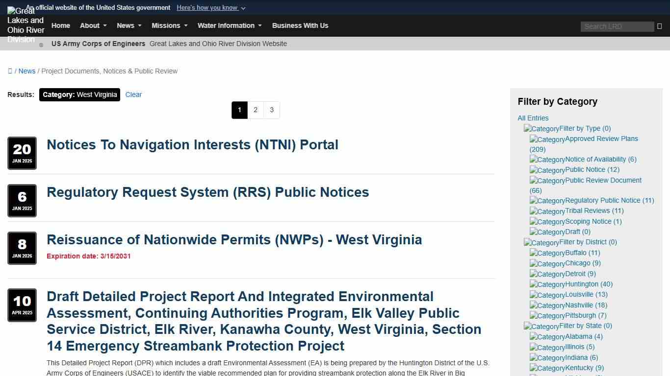 Project Documents, Notices & Public Review - Category West Virginia